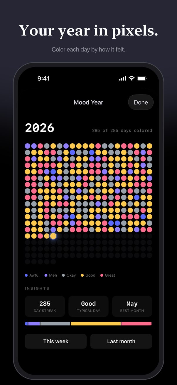 TimeDot screen: Your year in pixels.