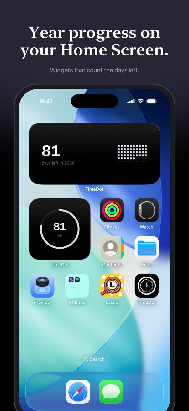 TimeDot screen: Year progress, at a glance.